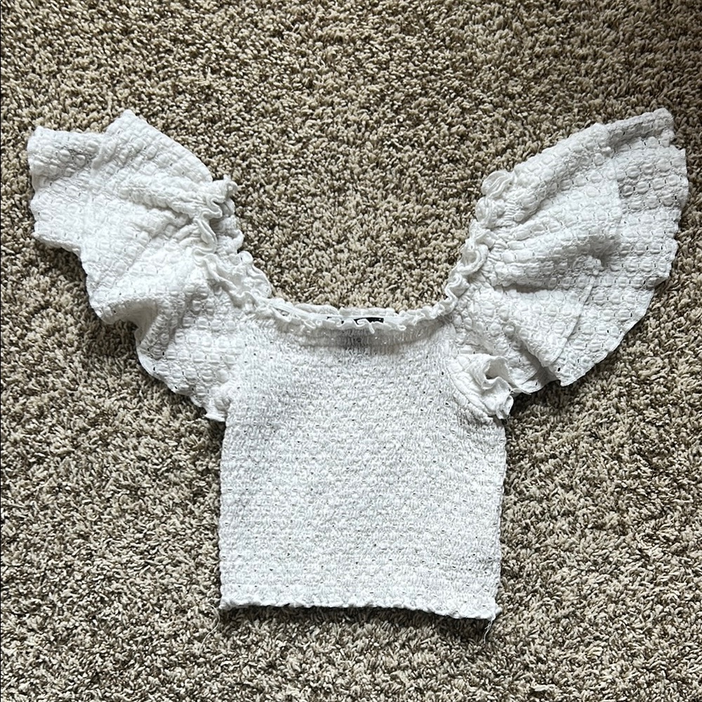 Forever 21 Smocked Ruffle Sleeve Top